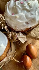 Easter cakes and painted eggs. Christian holiday, Orthodoxy.