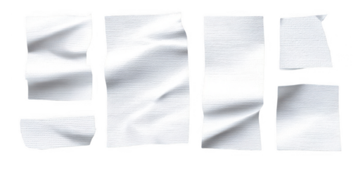 Set of different white screen texture tape pieces isolated on transparent background, cutout PNG file, png