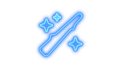 Obraz premium Neon wand sparkles icon blue color glow with transparent background