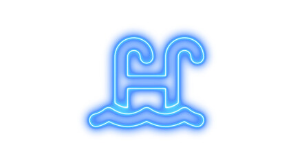 Neon water ladder icon blue color glow with transparent background