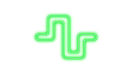 Neon wave square icon green color glow with transparent background