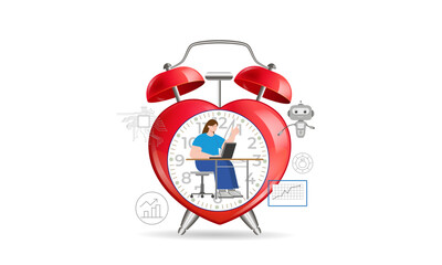 Business concept, time, work, office, labor productivity. Vector illustration
