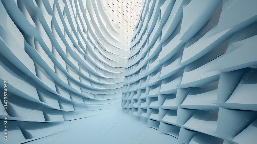 Poster softly lit architectural waves with repeating geometric patterns in contemporary futuristic style