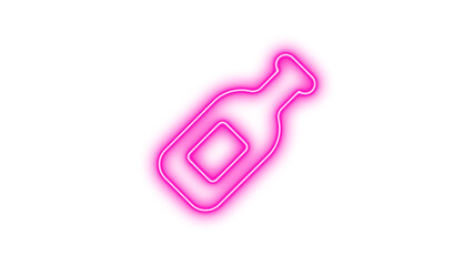 Neon wine bottle icon pink color glow with transparent background