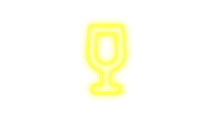 Neon wine glass empty icon yellow color glow with transparent background