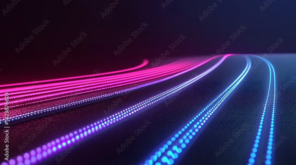 Poster futuristic glowing expressway with illuminated light paths symbolizing smart transportation