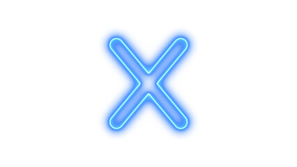 Neon x icon blue color glow with transparent background