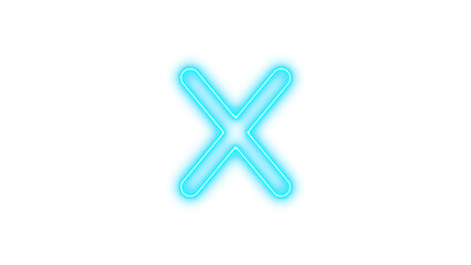 Neon x icon cyan color glow with transparent background