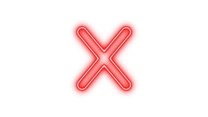 Neon x icon red color glow with transparent background