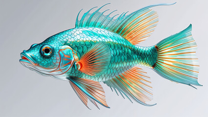 Fototapeta premium Colorful Tropical Fish With Scales And Fins Isolated On A Light Background