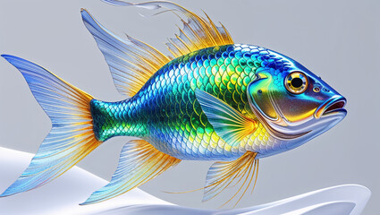 Fototapeta premium Colorful Exotic Fish Illustration With Scales And Detailed Fins On White Background