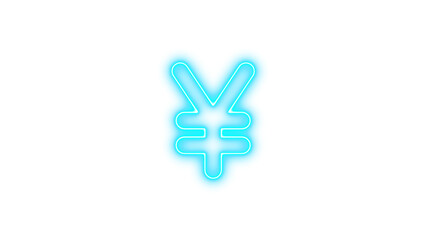 Neon yen sign icon cyan color glow with transparent background