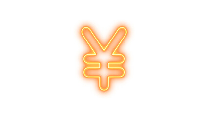 Neon yen sign icon brown color glow with transparent background