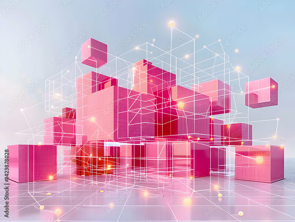 Aufkleber abstract pink cubes floating in 3d structure