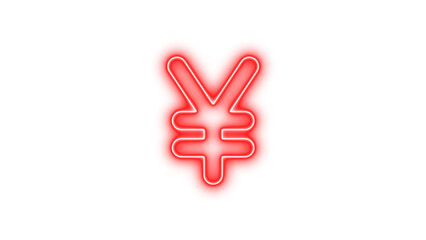 Obraz premium Neon yen sign icon red color glow with transparent background