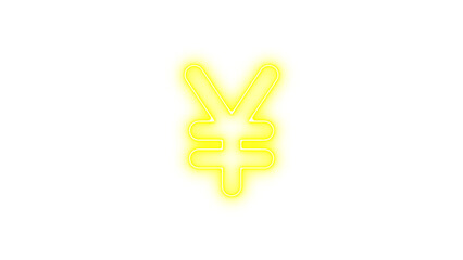 Neon yen sign icon yellow color glow with transparent background