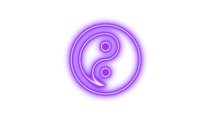 Neon yin yang icon purple  color glow with transparent background