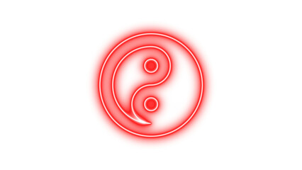 Neon yin yang icon red  color glow with transparent background