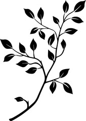 Minimal Twig Illustration – Black and White Botanical Branch Vector Icon
