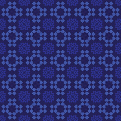Chic boho pastel pattern with geometric floral ikat motifs in soft to dark blue gradients