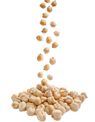 Chickpeas falling on a pile with transparent background, ideal for food and cooking themes