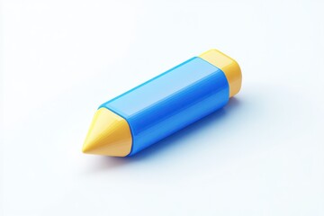 A vibrant blue and yellow crayon isolated on a white background ideal for education creativit