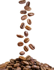 Obraz premium Coffee beans cascading, forming scattered heap against transparent surface
