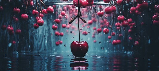abstrak mozaic color of cherry in darkness, ai generative