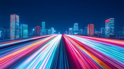 Fototapeta premium Dazzling City Skyline with Neon Lights and Motion Trails