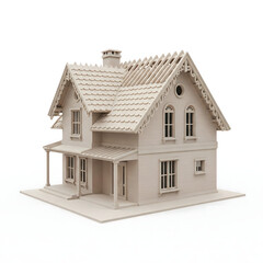 Classic Two-Story Home Model: A meticulously crafted miniature model of a traditional two-story home with a charming porch, detailed windows, and a classic roof design.