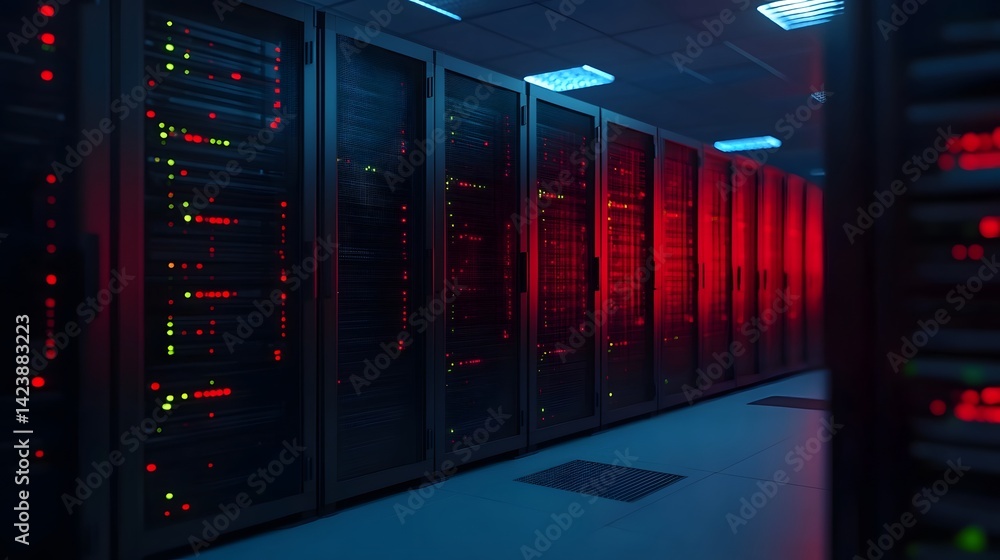 Poster high-tech network setup with digital overlay, futuristic smart infrastructure concept