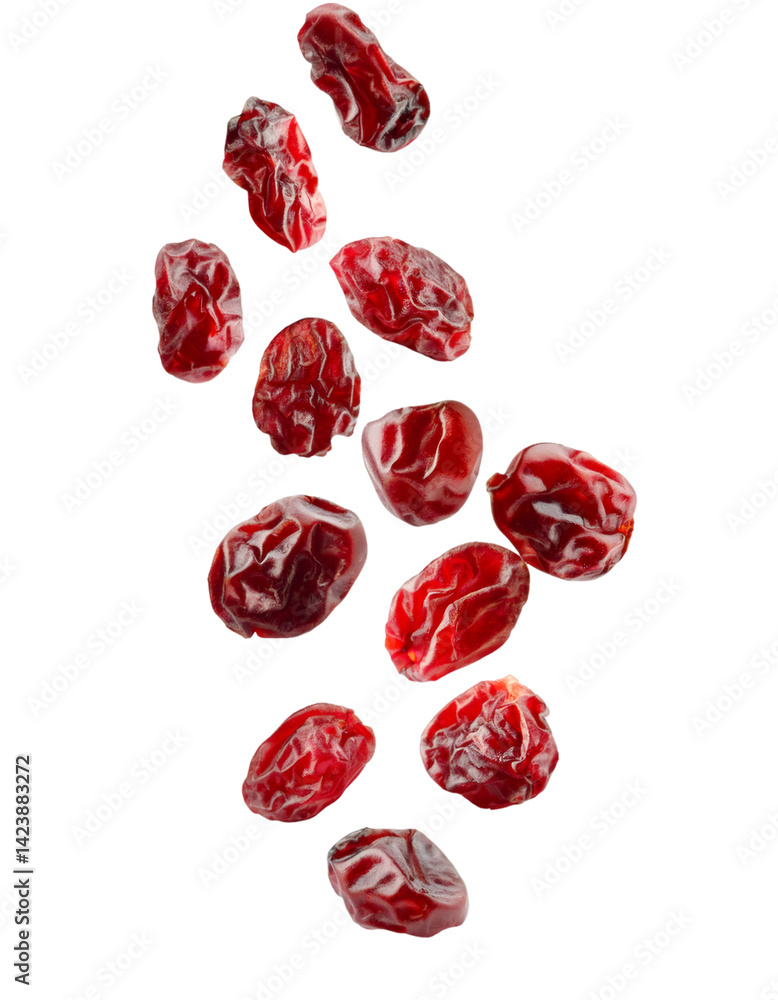Poster falling dried cranberries isolated on transparent background with clipping path