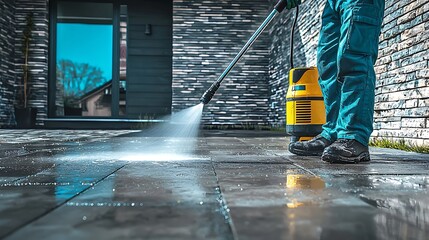 Exterior patio cleaning with high-pressure washer