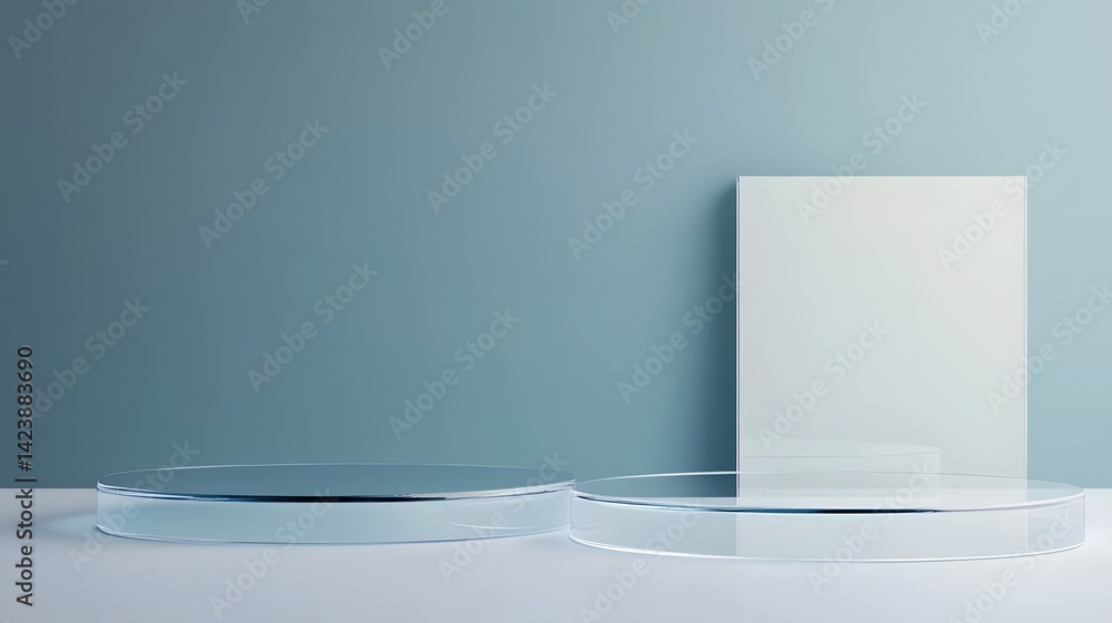 Poster minimalist floating glass surfaces with elegant light reflections abstract high-tech backdrop