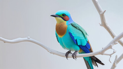 Elegant roller bird resting on a branch with vibrant turquoise plumage