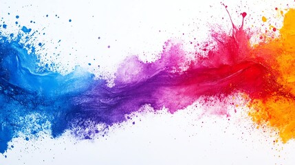 Obraz premium Vibrant pink, blue, and orange paint splashes on white background. Abstract art, creative texture.