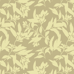 Fototapeta premium Simple monochrome two-color seamless pattern with flowers silhouette.