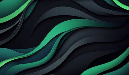 Abstract wave graphic design, dark background, teal and green colors,  texture, potentially for digital backgrounds, website or app