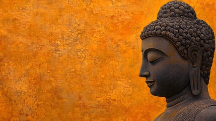 Ethereal Buddha Profile in Radiant Golden Glow Surrounded by Intricate Architectural Patterns