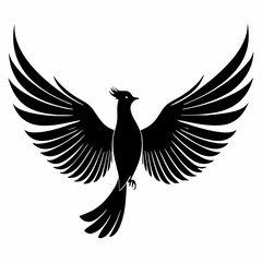 Elegant Black Silhouette of Bird with Spread Wings on White Background Vector
