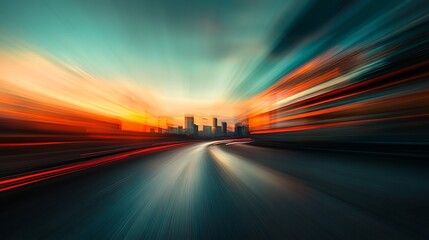 Sunset Cityscape: A High-Speed Drive Through Urban Lights
