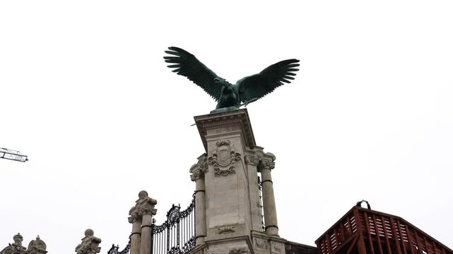 A bronze statue of a turul a mythical bird or eagle at Buda Castle, Budapest, Hungary  