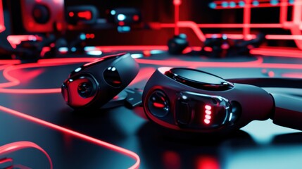 Wireless earbuds with futuristic design and vibrant lighting effects showcase cutting edge audio technology