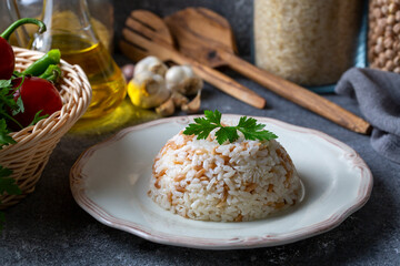 Traditional delicious Turkish food; Turkish style rice pilaf (Turkish name; Arpa sehriyeli pirinc pilavi)