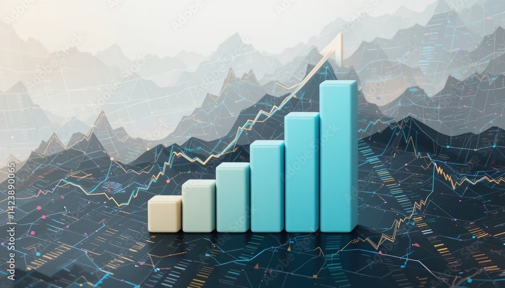 Poster analyzing growth trends in financial data visualizations business environment graphical content moun
