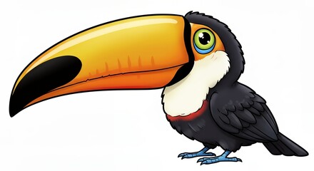Fototapeta premium Adorable cartoon toucan illustration whimsical bird character design colorful beak cute animal graphics