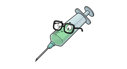 Cartoon syringe character wearing glasses healthcare illustration