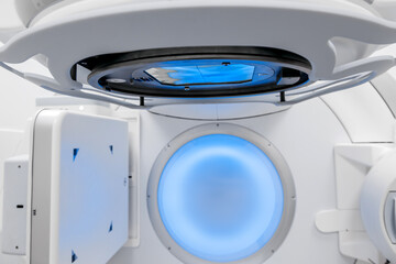 Close-up of a medical linear accelerator in therapeutic oncology. Concept of modern medical...