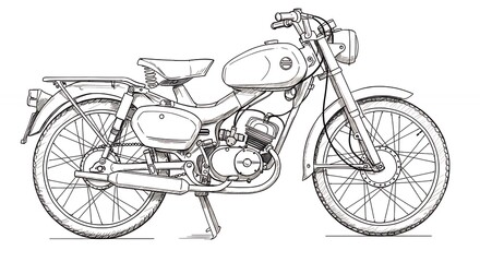Classic motorbike line drawing vintage vehicle design illustration