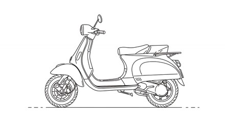 Classic scooter line art illustration technical drawing vintage vehicle design